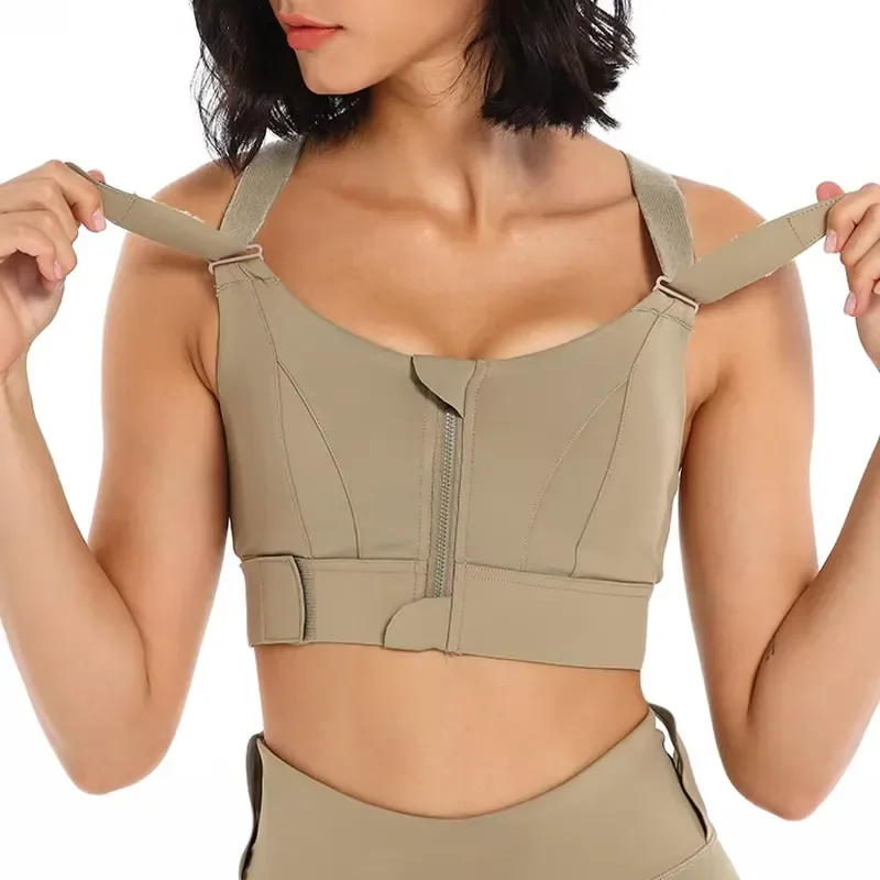 Women Front Zip Sports Bra High Impact Adjustable Strap Plus Size Yoga Crop Top Gym Fitness Athletic Wear Shockproof Support