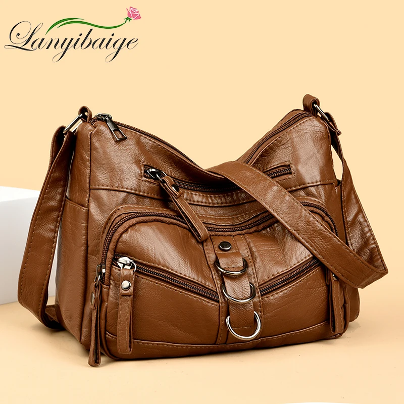 

Brand Leather Luxury Handbags Women Bags Designer Super Quality Ladies Shoulder Crossbody Bags For Women 2024 Many Pocket Sac