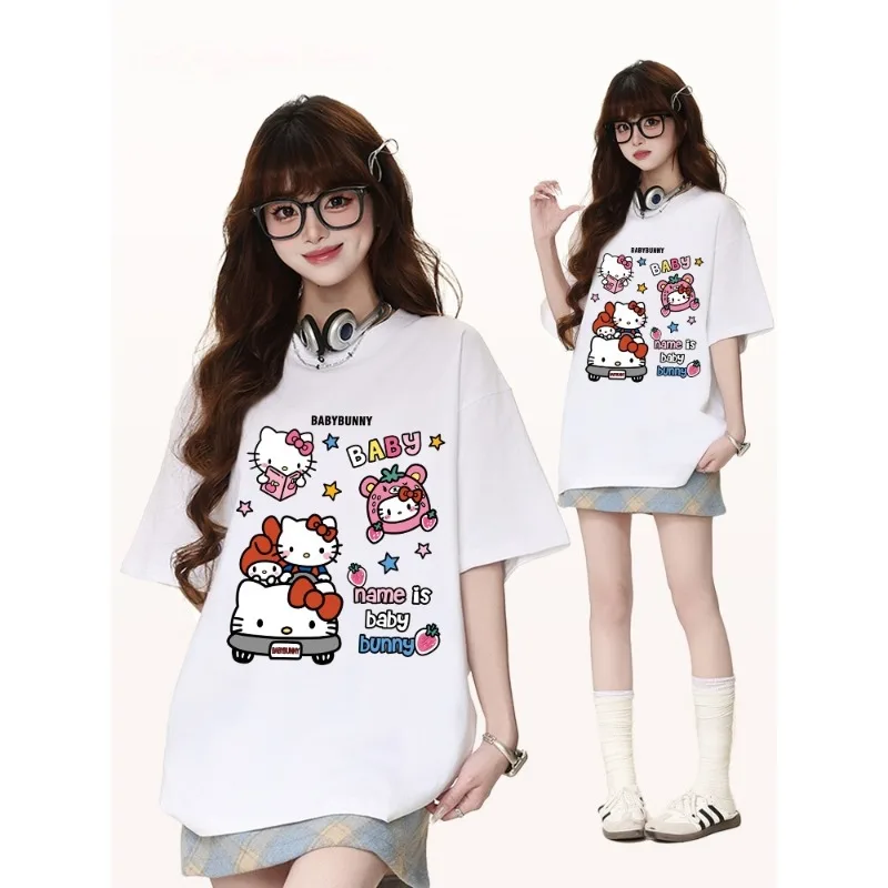 

Корейская быстросохнущая футболка KT Cat с 3D принтом и короткими рукавами для женщин, летняя новая свободная футболка в стиле Ins, повседневная универсальная верхняя тенденция