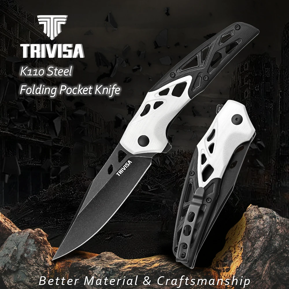 TRIVISA Good Folding Pocket Knife for Men ,Flipper EDC Knife with Clip，3.74