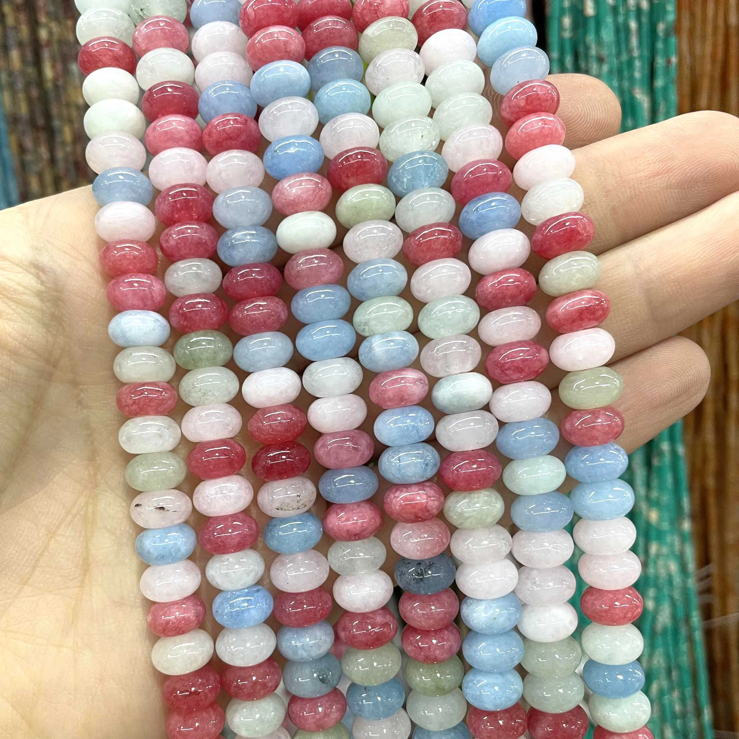 5*8mm Natural Stone Morganite Angelite Aquamarines Rondelle Round  Spacer Beads For Jewelry Making DIY Bracelet Accessories