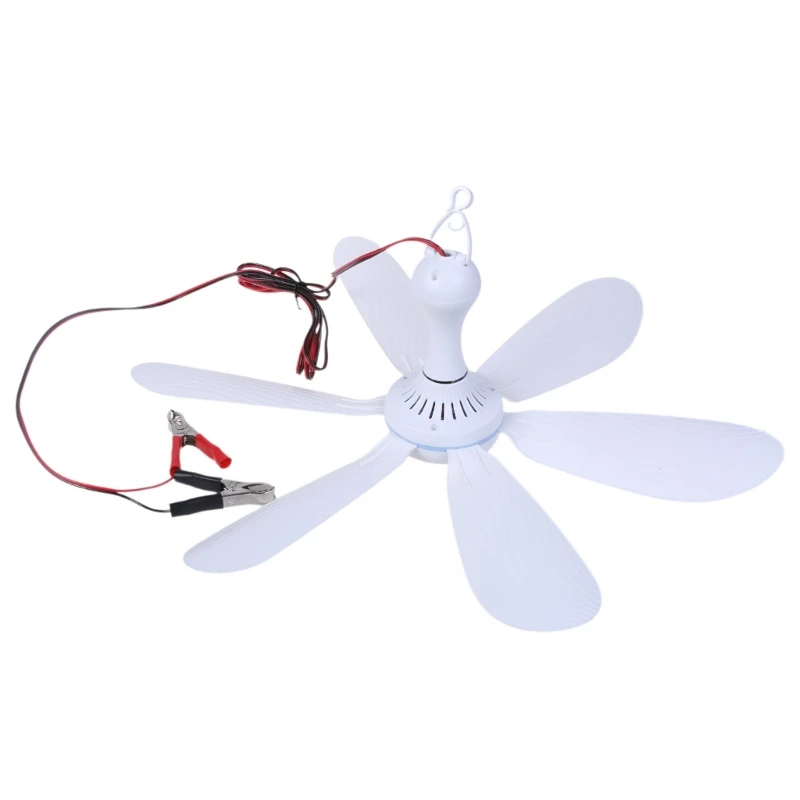 12V Portable Ceiling Fan 20inch Mini Hanging Ceiling Fan 6 Leaves Outdoor Hanging Camping Tent Fan Gazebos Ceiling Fan