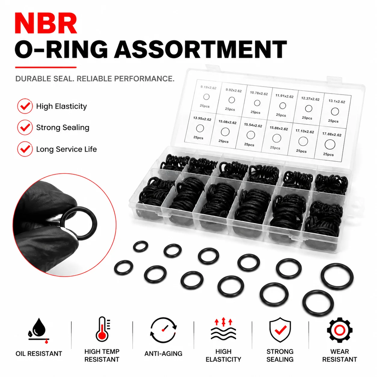 300 Black NBR O-ring Nitrile Rubber Sealing Rings, Wear-resistant and Anti-aging, Size CS 2.62mm, Outer Diameter 9.19-17.88mm