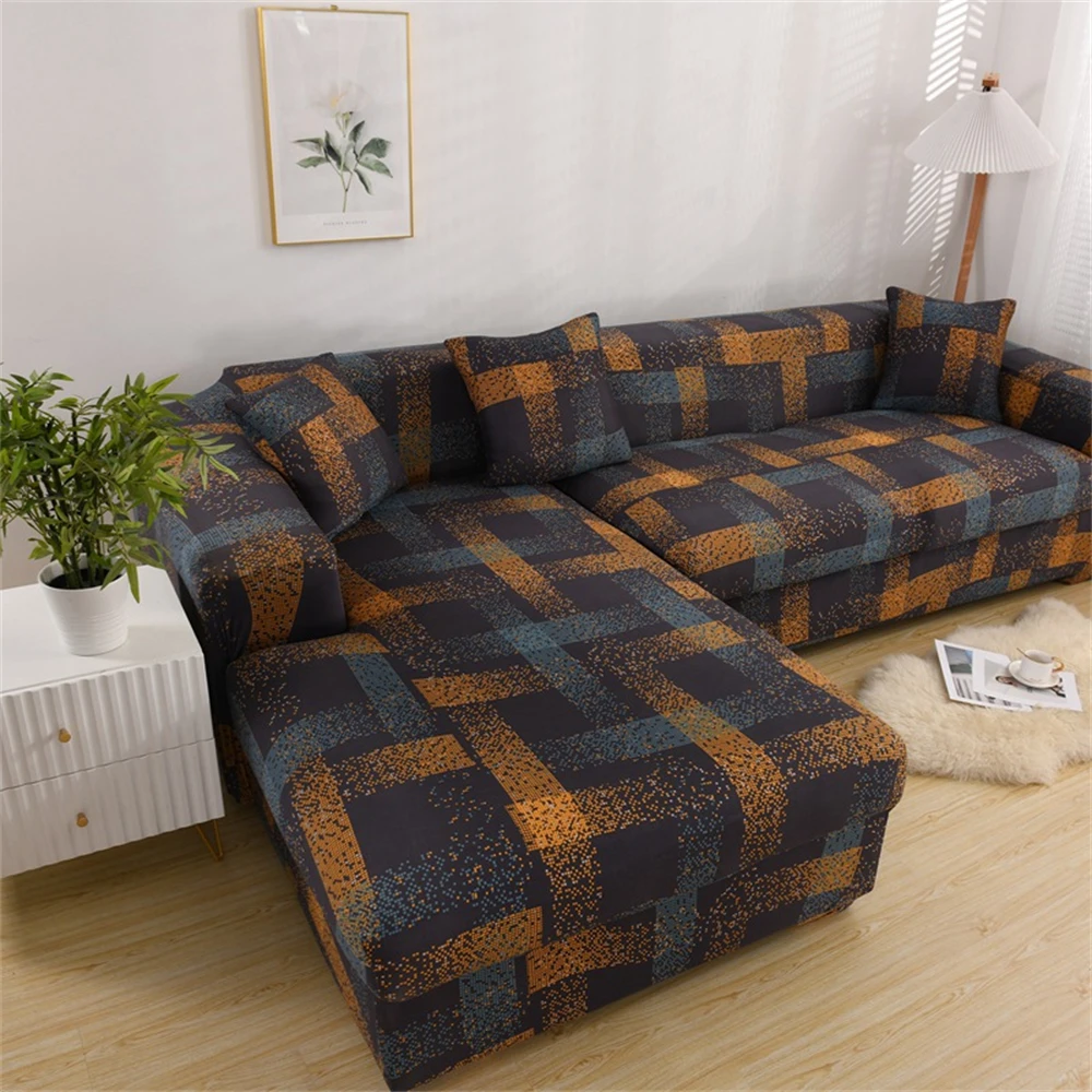 Retro Style Elastic Sofa Cover for Living Room Modern L-Shape Corner Couch Cover Washable Printing Slipcover Furniture Protector