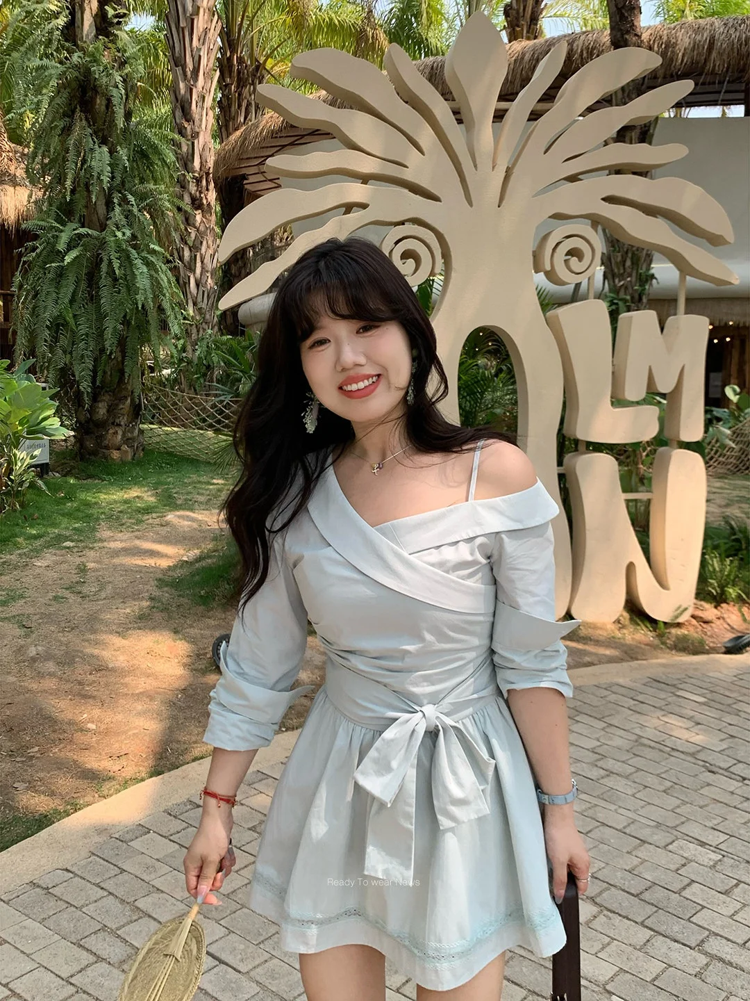 

Платье-рубашка Mimiz Micro Plus Size мятно-зеленого цвета в отпускном стиле, с А-образной юбкой, длинными рукавами и одним открытым плечом, женское платье для праздников