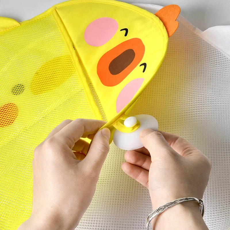 Novo pato amarelo dos desenhos animados do bebê saco de malha do banheiro otário design para brinquedos de banho crianças formas animais pano areia brinquedos armazenamento net saco