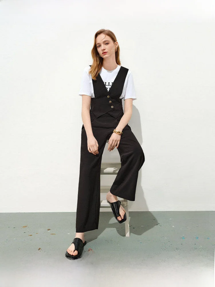 

Faionable Suit Sle Vest Top Overalls Wide Leg Pants High Waist Commute Friendly Long Straight Tube Suits Summer New Arrival
