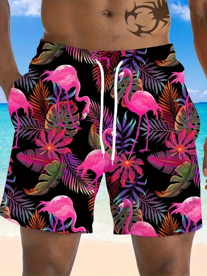 

New Men's Beach Shorts Flamingo 3d Printed Fashion Quick Dry Sportswear Casual Pocket Gym Swimming Short Trousers Gift For Male