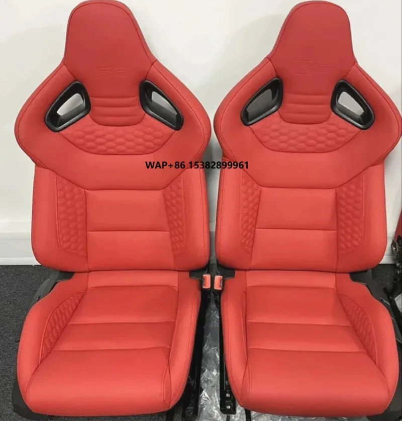 Racing Seats Pair With Dual Lock Sliders Black Red Universal Back