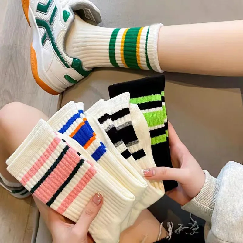 

5 Pairs Men Parallel Bar Striped Socks Versatile Fashionable Creative Soft Comfortable Lightweight Casual Medium Length Socks