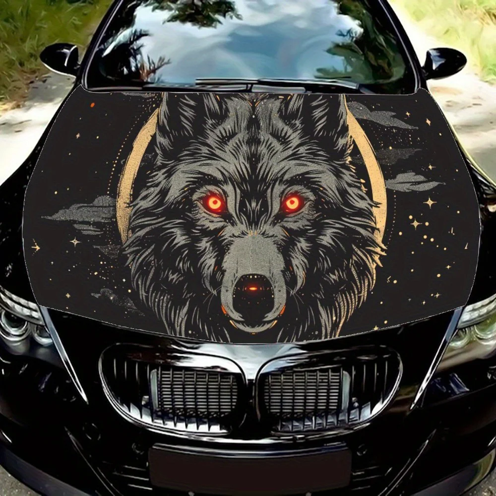

A Fierce Wolf with Red Eyes Moon Car Hood Wrap Color Vinyl Sticker Truck Graphic Bonnet Auto Accessories Decoration Decal Gift