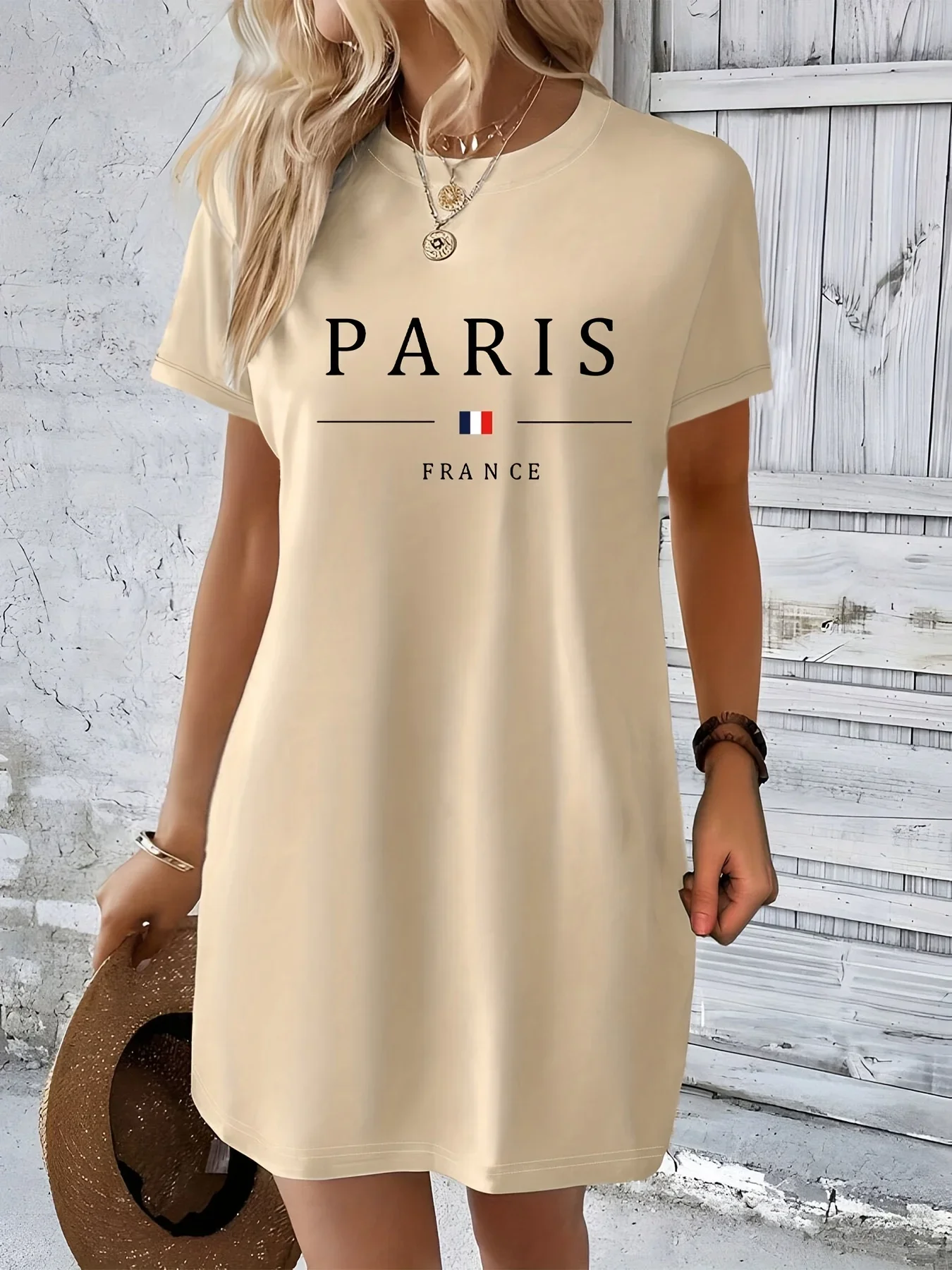 Robe t-shirt graphique Paris décontractée pour femmes, manches courtes, col rond, coupe ample, printemps et été