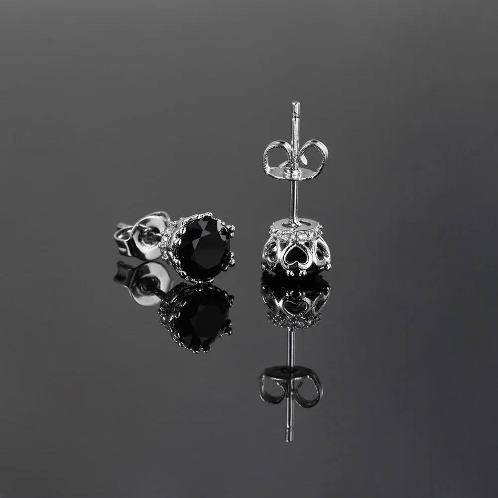 Rapper\'s Black Crystal Stud Earrings for Men Women Silver Color Piercing Ear Hiphop Hippie Male Earing Fashion Jewelry OHE169