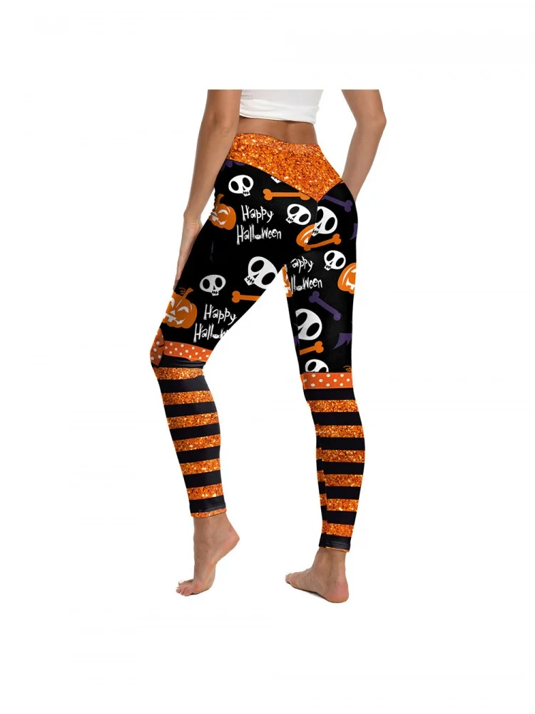 

Брюки для йоги со скелетонизированным принтом на Хэллоуин, облегающие повседневные спортивные леггинсы с контролем живота, женские модные прямые брюки