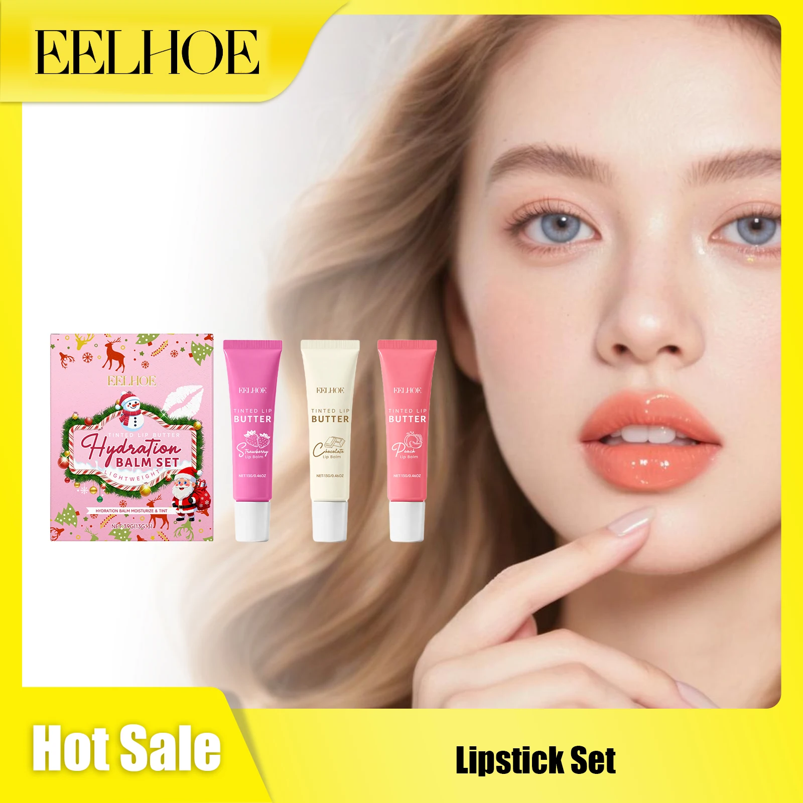 

EELHOE Lipstick Set Three Different Colors Relieve Dryness Keep Lips Smooth Brighten Skin Long-Lasting Hydration Lip Care Cream