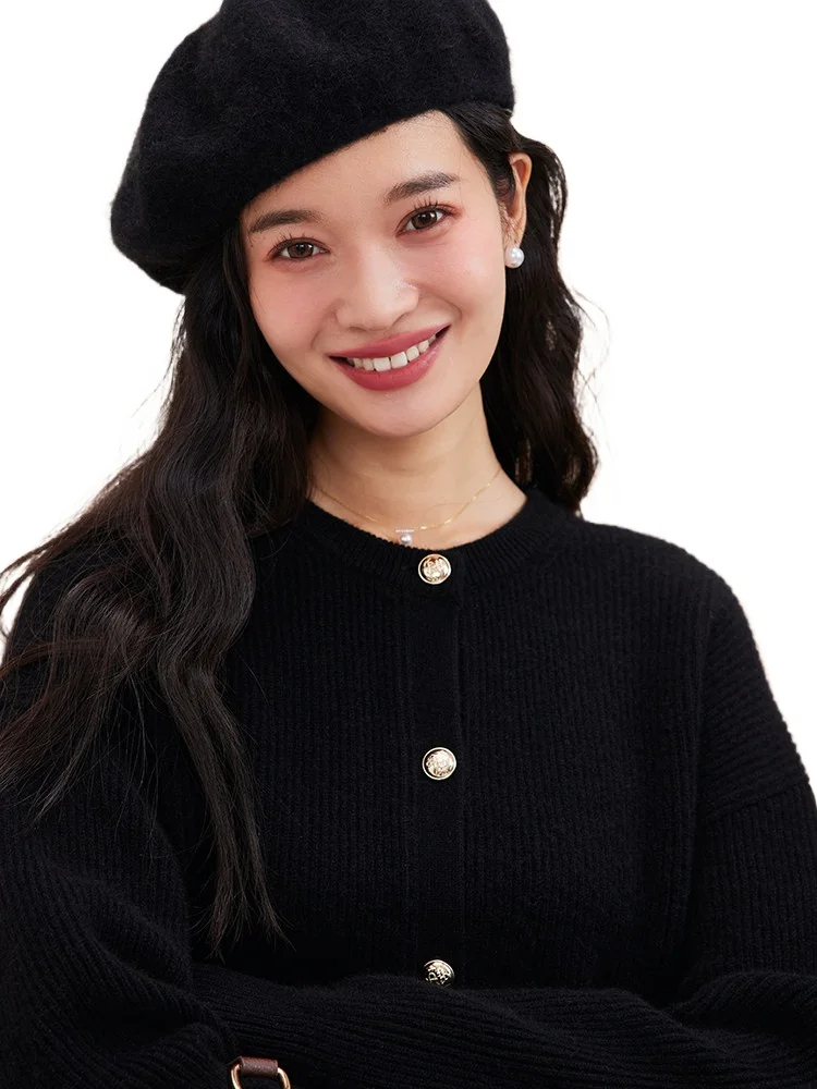 

Special offer of 450g! 9-pin heavy-duty high-density, double-pocket gold buckle pure cashmere knitted cardigan jacket for women