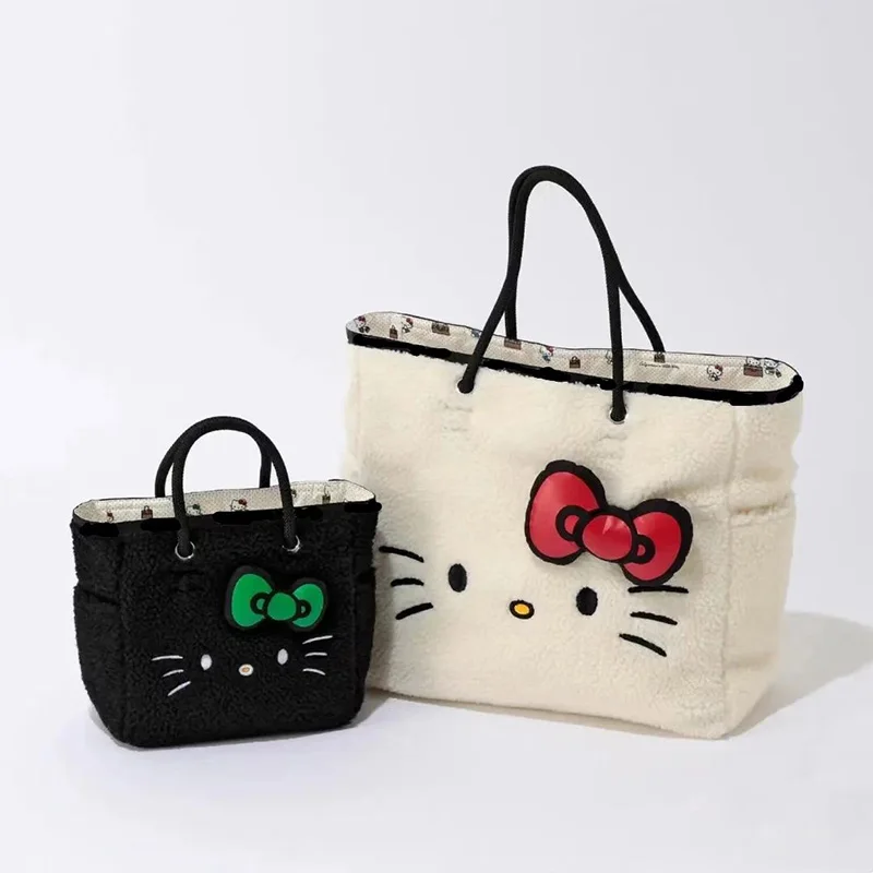 Cute Sanrio Hello Kittys Shoulder Handbag Kawaii Anime 3D Bow Simple Commuting Leisure Versatile Open Tote Bag Toy for Girl Gift