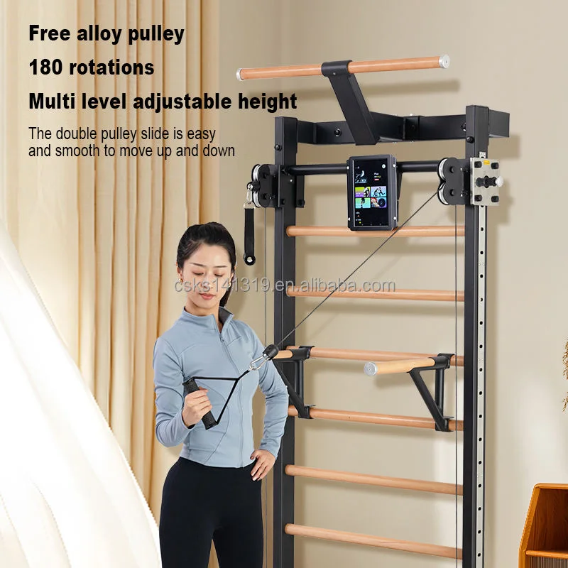 Multi Strength Training Smart Auto Adjustable Wall Mounted Home Gym Yoga Set Swedish Ladder with Pull up Bars & Touch Screen