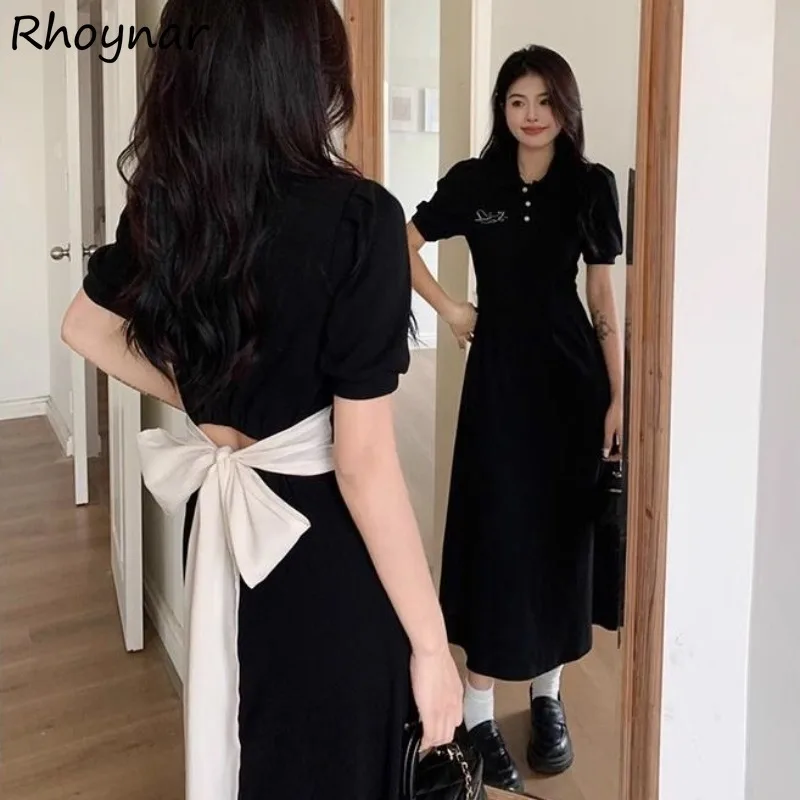 

Solid Dresses Women Design Lace-up Hollow Out Slimming Simple Daily Casual Korean Style Streetwear Summer Sweet Girls College