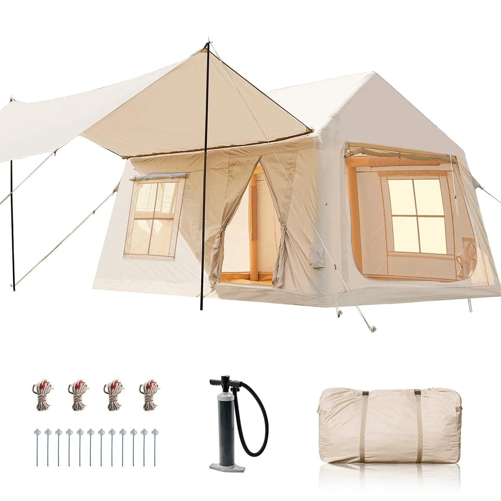 

Надувные палатки для кемпинга 117 кв. футов, надувная палатка с навесом, простая установка надувная горячая палатка с разъемом для плиты, водонепроницаемая