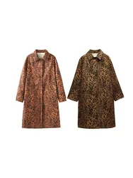 2024 leopard print windbreaker animal print coat jacket casual high-end mid-length loose retro autumn women