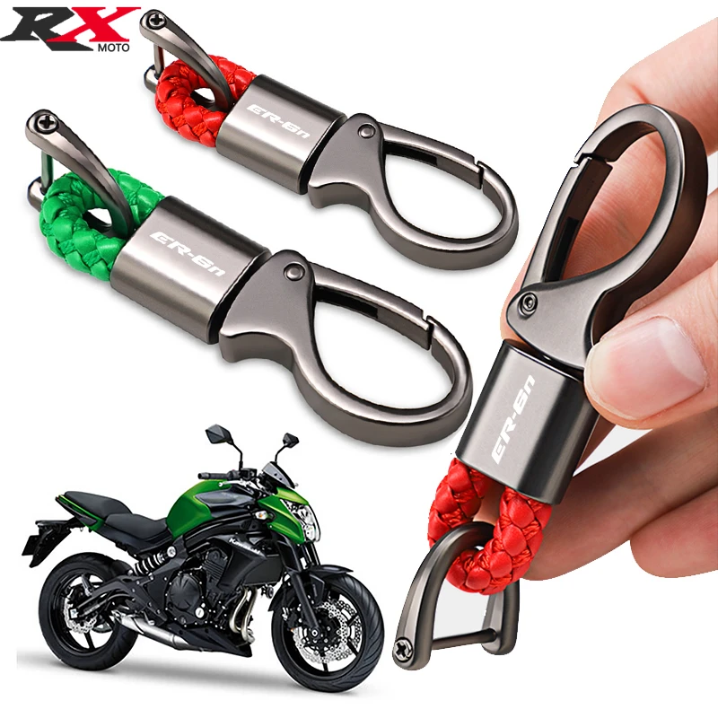 For Kawasaki ER6N 2006 - 2023 2014 2015 2016 2017 2018  Accessories Custom LOGO Motorcycle Braided Rope Keyring Metal Keychain