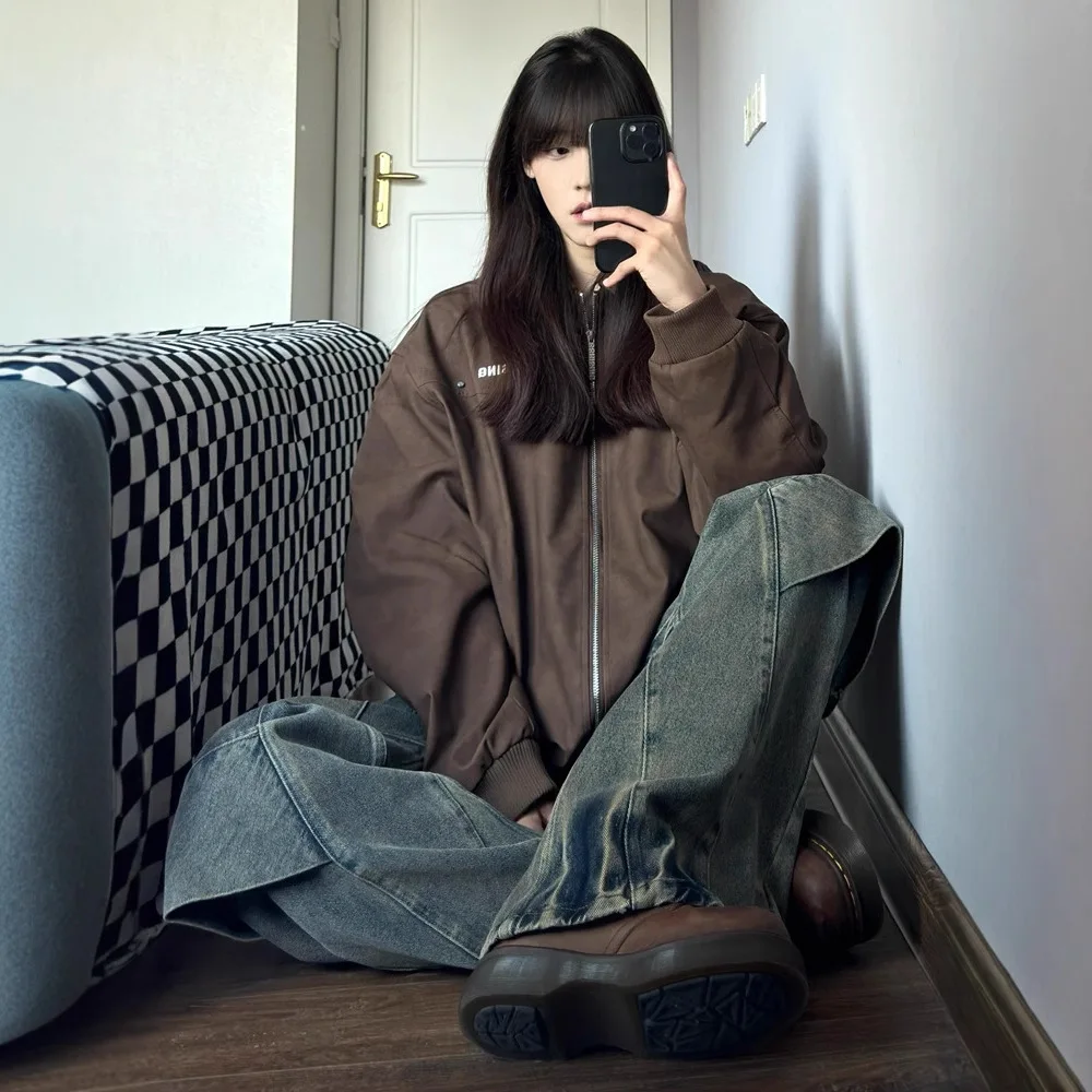 Unsiex Jeans 2025 Herfst Retro Gewassen Panelen Cargo Denim Broek Man Vrouwen High Street Wijde Pijpen Rechte Pijpen Vloer Slim Fit Jeans