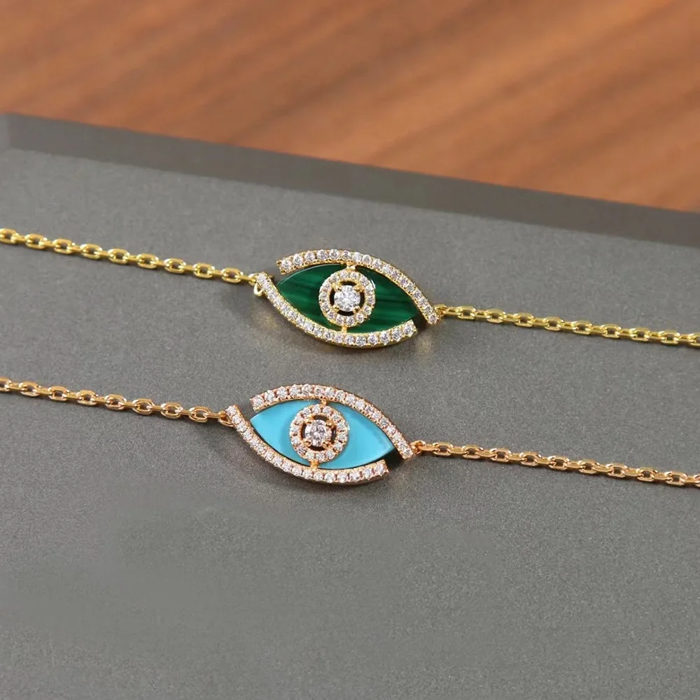 kimsu new fashion blue evil eye bracelet for women gold silver adjustable lucky chain zircon jewelry accessories gift