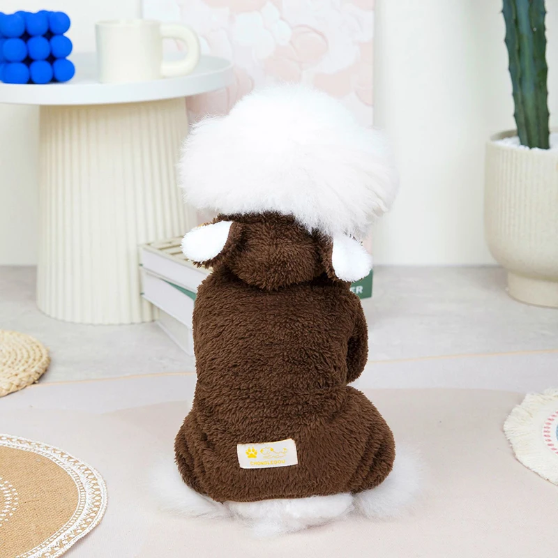 Kawaii Bear Molding Dog Jumpsuit Winter Warm Dog Clothes for Small Dogs Fleece Pet Pajamas Chihuahua Costume Yorkie Puppy Coat