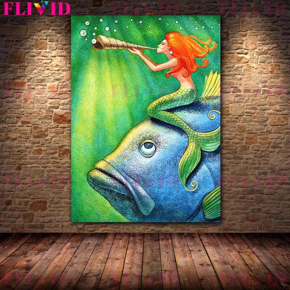 Mermaid Starlight Diving Dolphin Moon Pearl Nordic Poster Wall Pictures For Living Room Wall Art Canvas Painting Decor Unframed