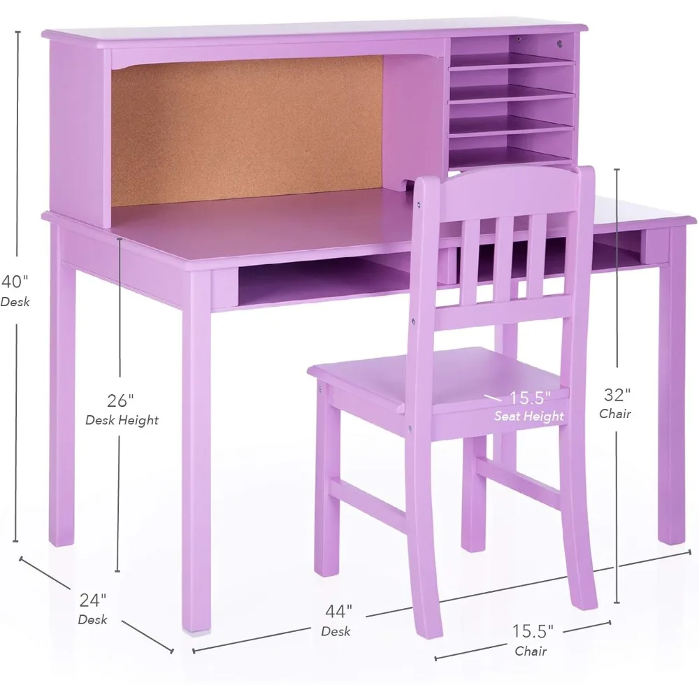 Children's desk and chair set, computer study desk with bookshelf and shelf, wooden bedroom furniture set