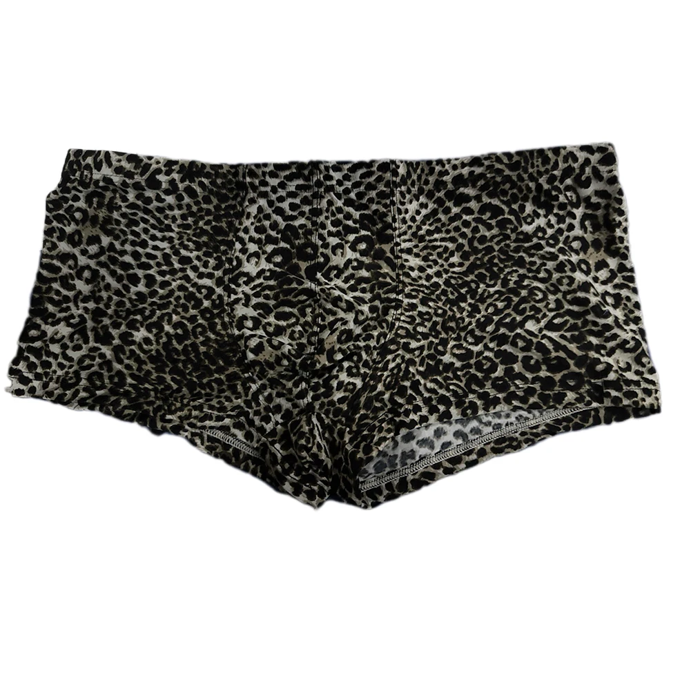 Calzoncillos Boxer para hombre, calzoncillos Boxer de algodón y LICRA con estampado de leopardo, calzoncillos de tiro bajo, pantalones cortos de Fitness