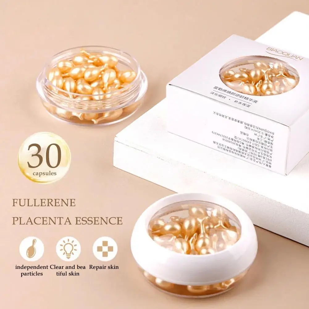 30 capsules Fullerene Placenta Essence voor gezicht Placenta Serum Verjongende hydraterende huidverzorging Retinol Anti-Age gezichtsserum