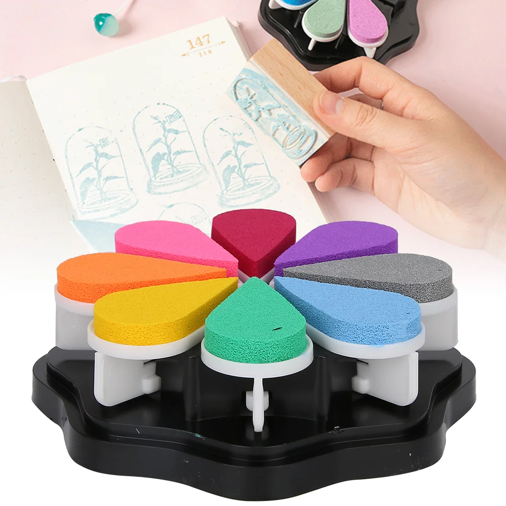 8 Colors Petal Shape Schedule Book Scrapbook Colorful DIY Stamp Ink Pad Painting Accessory Petal Ink Pad Stamp Ink Pad Stamp Pad