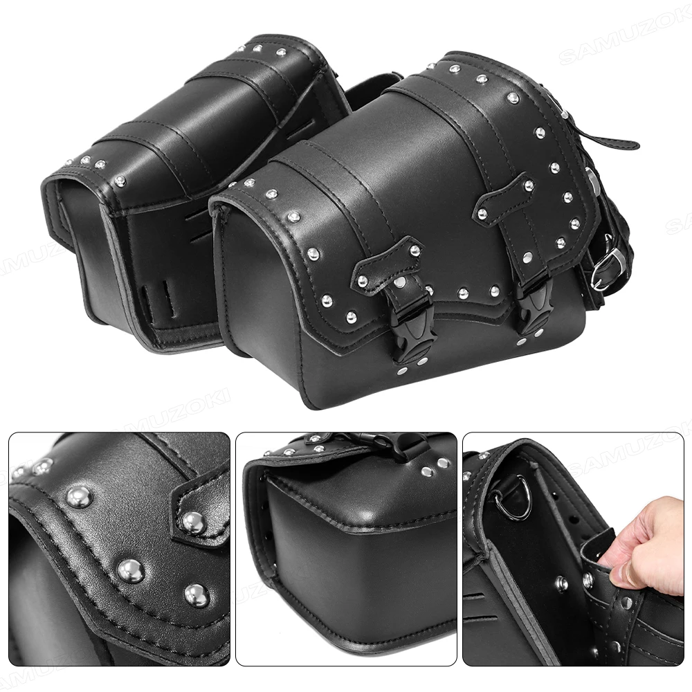 Universal motorcycle retro PU leather left/right tool bag water bottle bag luggage saddle bag suitable for Honda/Yamaha/Suzuki