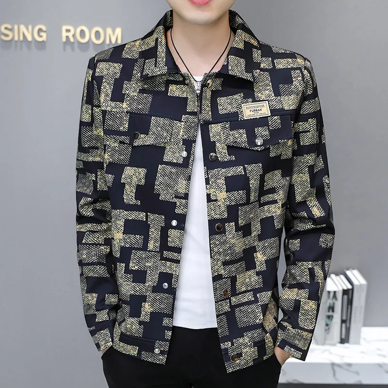 

Spring Autumn Men's Casual Plaid Collar Jaet Faionable Brand Sli Mature Seriousn Polyester Kiln Bird Pattern Commu...