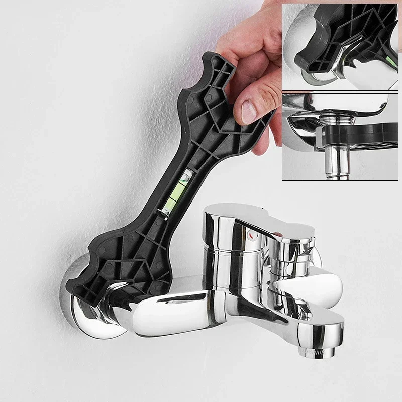 Multifunctional Dual Headed Wrench with Level Manual Tap Spanner Repair Plumbing Tools for Household Faucet Pipe Hand Tools