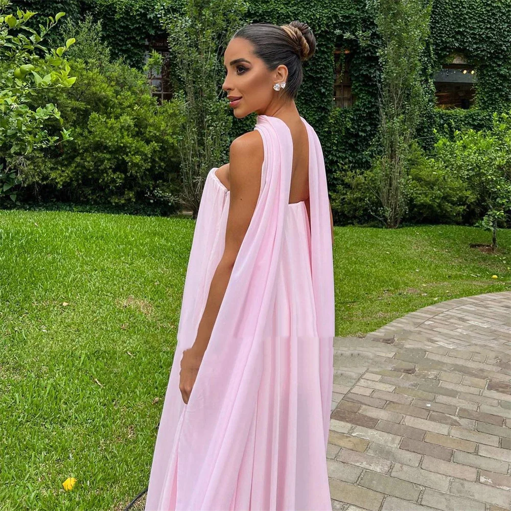 Fashionable And Minimalist Pink Strapless A-line Evening Gown Holiday Gown Floor Standing Robe Party Gown Customization