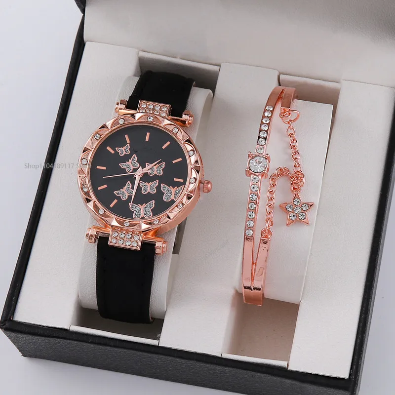 6/5/2/1 قطعة مجموعة ساعة نسائية عادية زهرة ساعة كوارتز التناظرية بولي Leather ساعة معصم جلدية وأساور Reloj Mujer Elegante لا صندوق