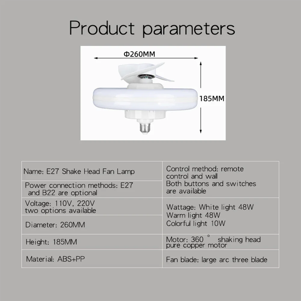 48W Ceiling Fan E27 With Led Light And Remote Control 360 ° Rotation Cooling Electric fan Lamp Chandelier For Room Home Decor