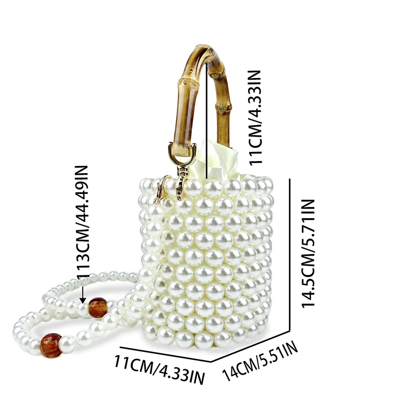 2024 New Product Network Red Bamboo Knot Handle Bag Pearl Chain Mini Bucket Bag