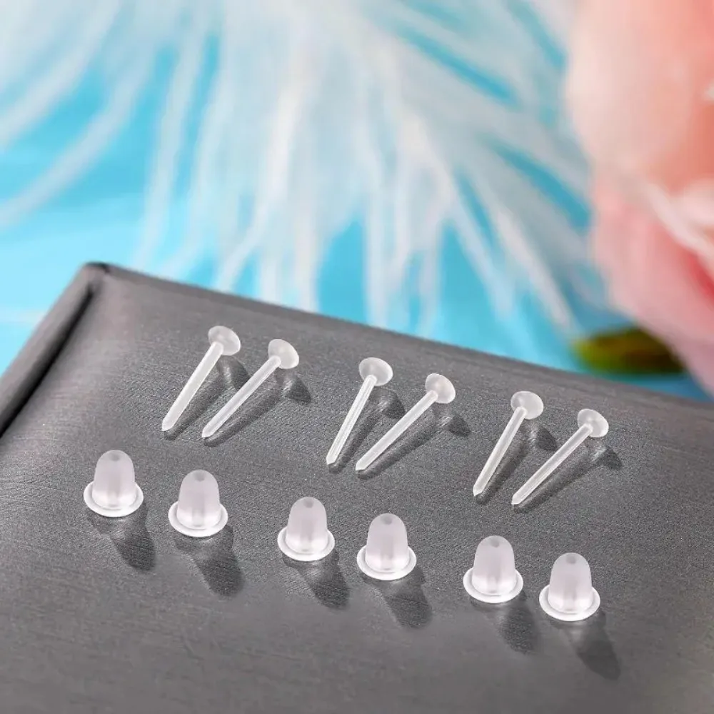 100pcs Hypoallergenic Clear Plastic Earring Studs - Comfortable, Standard Size for Sports & DIY Jewelry