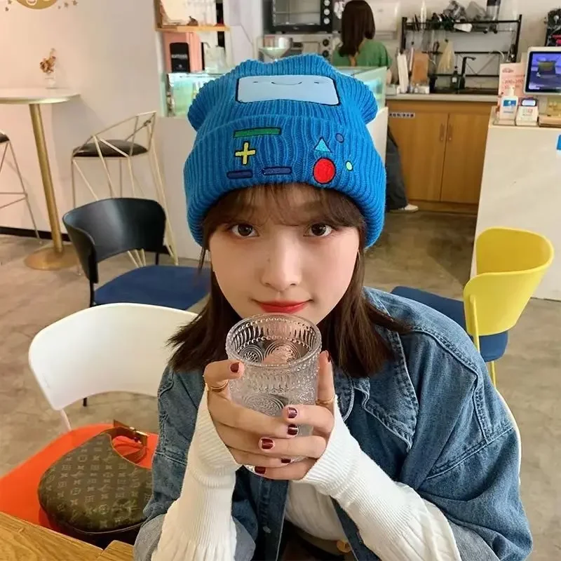 Green Smiley Face Printed Woolen Hat, Winter Hip-hop Pullover Warm Hat, Sweet Knitted Hat