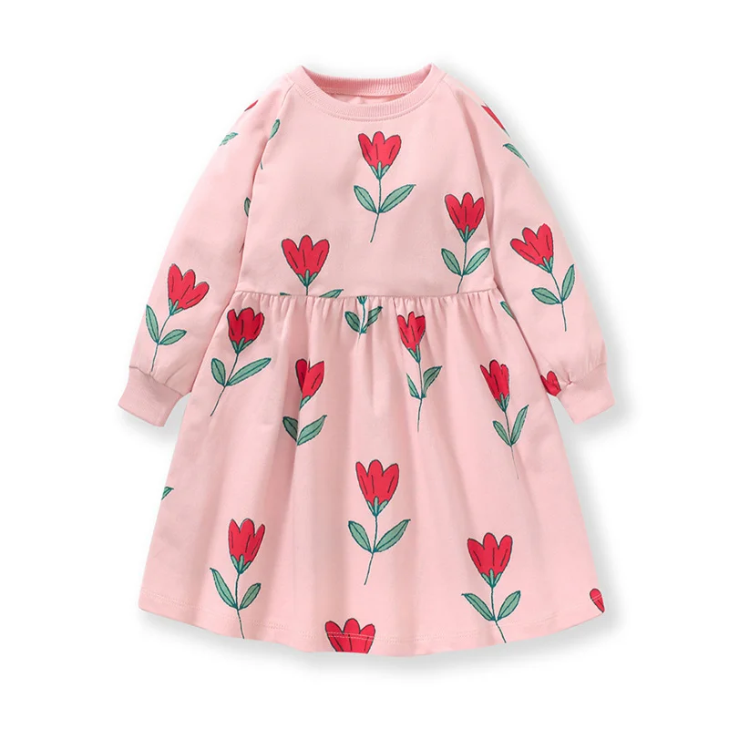 Jumping Meters 2-7T Autumn Winter Princess Girls Dresses Sun Floral Embroidery Long Sleeve Baby Party Clothing Sweater Dress