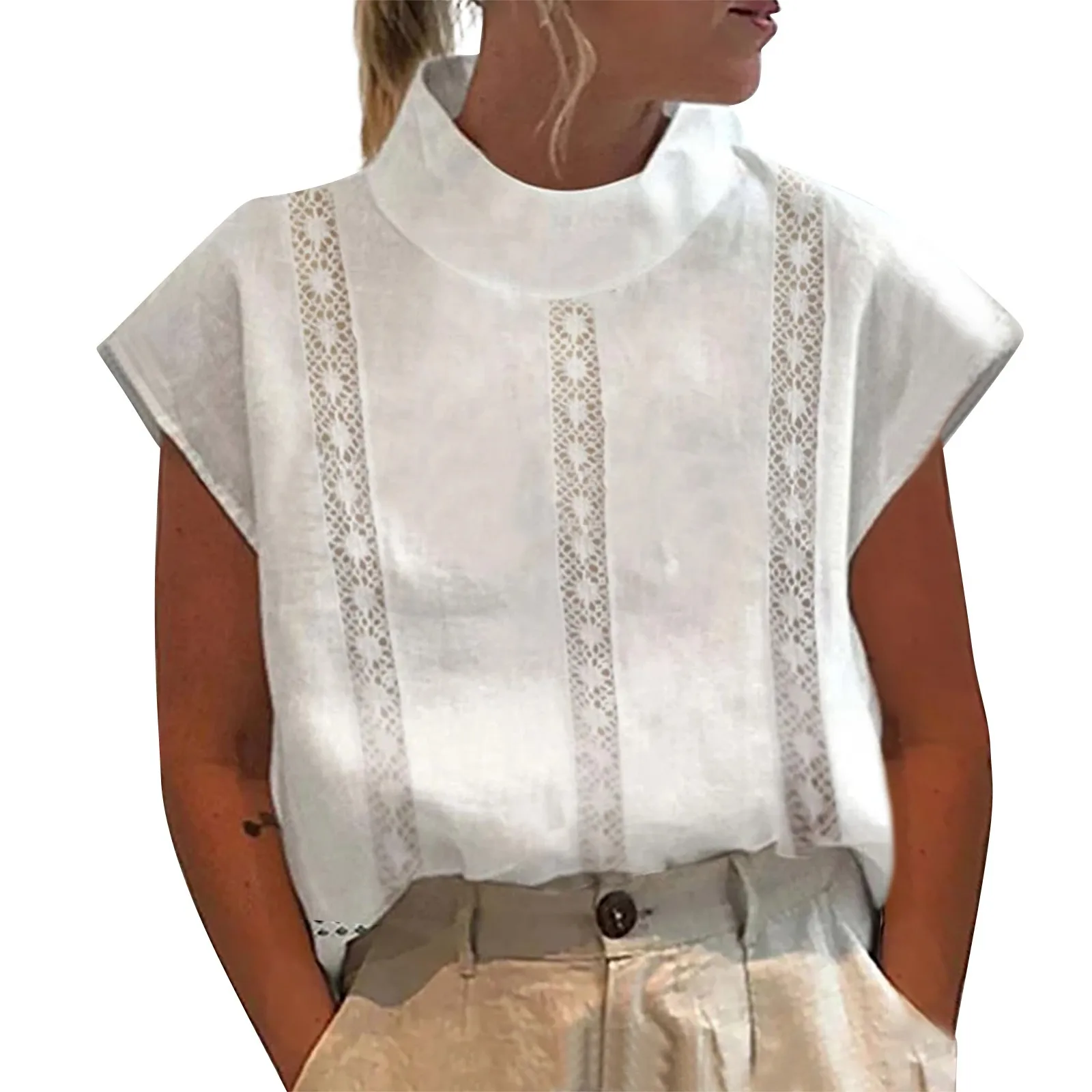 Blusa de lino y algodón para mujer, camisa blanca ligera, informal, elegante, ropa de gran tamaño, 2023