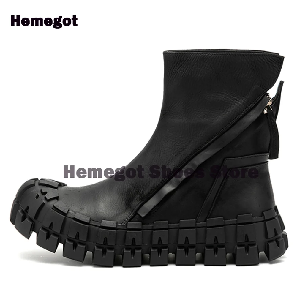 Double Zippers Men Boots Punk Street Platform Winter Shoes Black Height Increasing Booties 2024 Niche New Arrival Neutral Trendy