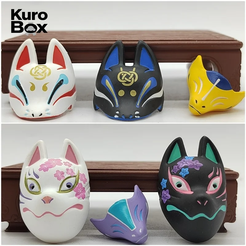 

Mini Japanese Fox Mask Figurine Gacha Toy Traditional Kitsune Ornament Desktop Decor Collectible Gift for Anime Fans