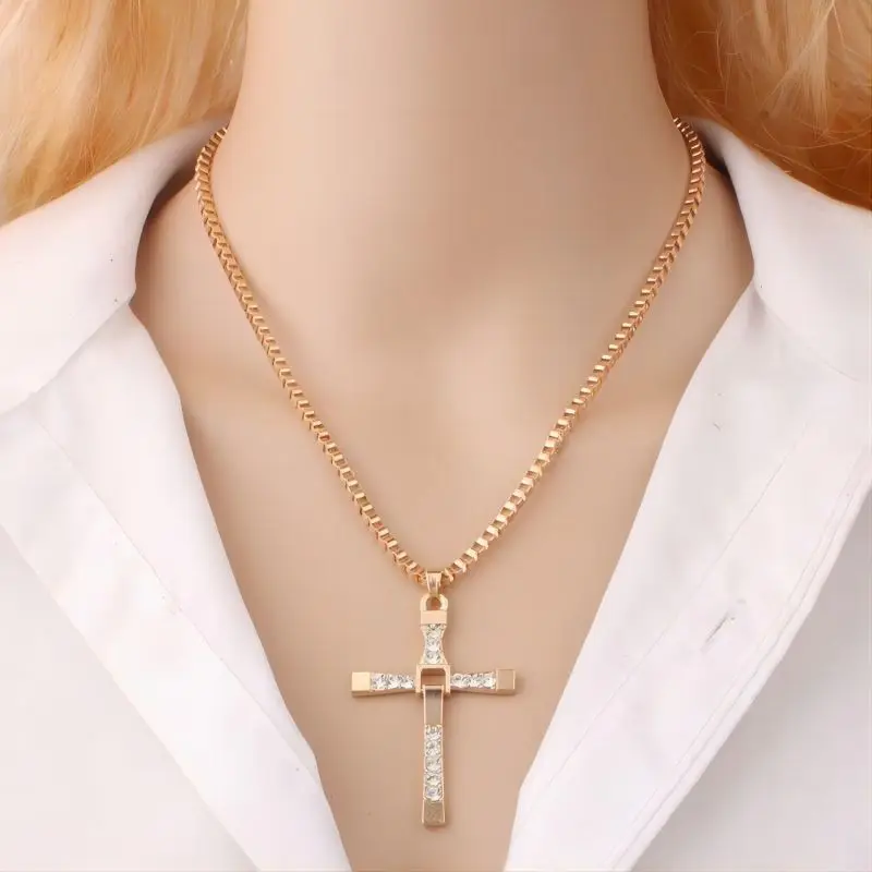 Klassische Strass Silber Farbe Anhänger Männer Kristall Jesus Kreuz Halskette Aktivität Männlichen Geschenk Schmuck Großhandel Dropshipping – Detail 9