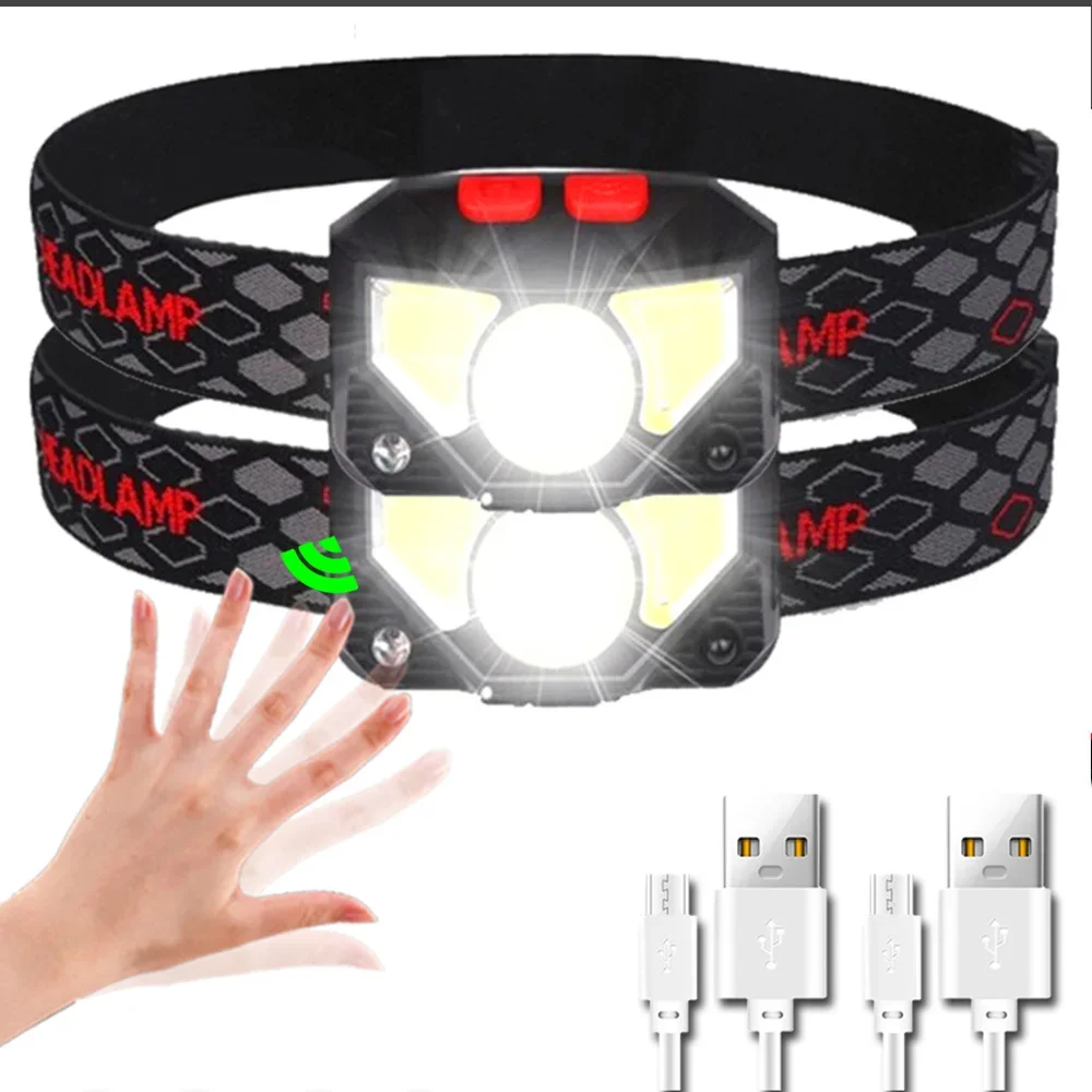 ESMARTER 6 Modi Bewegungssensor XPE + COB LED-Stirnlampe Taschenlampe USB wiederaufladbar Wasserdicht Camping Stirnlampe Laufen Angeln Scheinwerfer 5