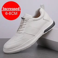 Men's Leather Sneakers Elevator Shoes Black Slip On Height Increasing Shoes Men Luxury 6/8CM Fashion Lift Casual Shoes